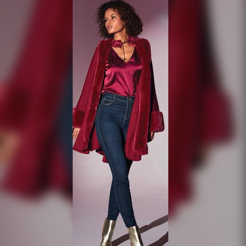 Boston Proper Fur Trimmed Poncho cape